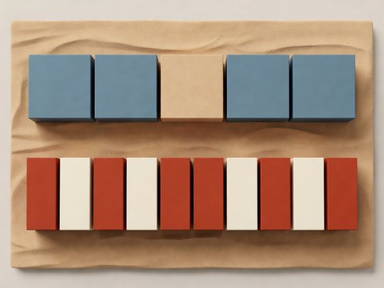 Soft-lit 3D render comparing two parallel structural rows of song section blocks on a sand drafting board